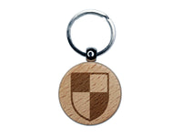 Shield Symbol of Protection Engraved Wood Round Keychain Tag Charm