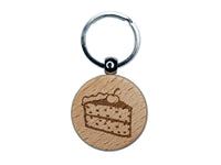 Slice of Cake Engraved Wood Round Keychain Tag Charm