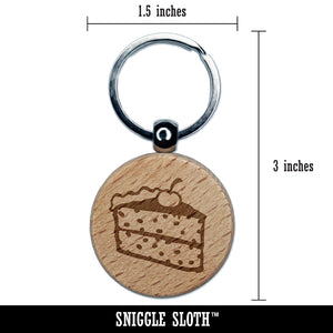 Slice of Cake Engraved Wood Round Keychain Tag Charm