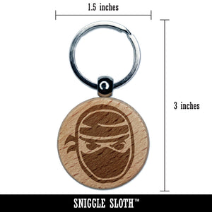 Sneaky Ninja Face Engraved Wood Round Keychain Tag Charm