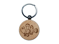 Striped Clownfish Engraved Wood Round Keychain Tag Charm