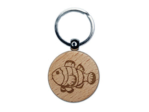 Striped Clownfish Engraved Wood Round Keychain Tag Charm