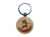 Surfing Surfer Girl on Wave Engraved Wood Round Keychain Tag Charm