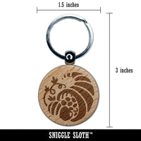 Thanksgiving Fall Cornucopia Engraved Wood Round Keychain Tag Charm