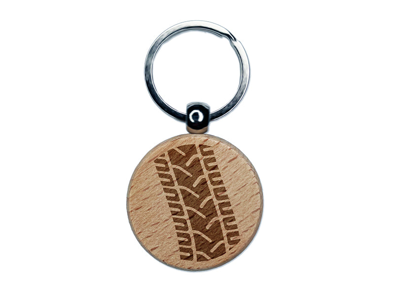 Tire Tread Track Engraved Wood Round Keychain Tag Charm