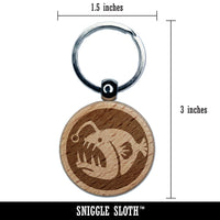 Toothy Angler Fish Engraved Wood Round Keychain Tag Charm