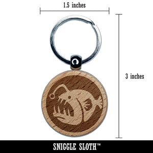 Toothy Angler Fish Engraved Wood Round Keychain Tag Charm