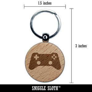 Video Game Controller Icon Engraved Wood Round Keychain Tag Charm