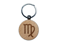 Virgo Horoscope Astrological Zodiac Sign Engraved Wood Round Keychain Tag Charm