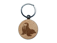 Wobbly Walrus Engraved Wood Round Keychain Tag Charm