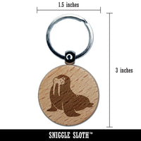 Wobbly Walrus Engraved Wood Round Keychain Tag Charm