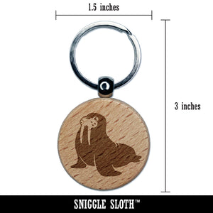 Wobbly Walrus Engraved Wood Round Keychain Tag Charm