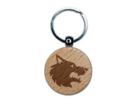 Wolf Head Side Profile Engraved Wood Round Keychain Tag Charm