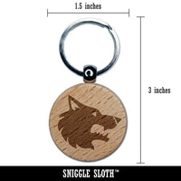 Wolf Head Side Profile Engraved Wood Round Keychain Tag Charm