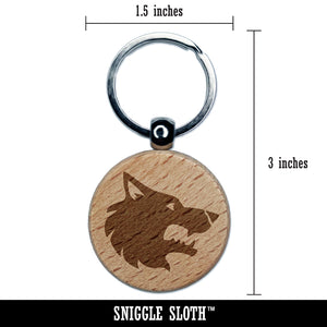 Wolf Head Side Profile Engraved Wood Round Keychain Tag Charm