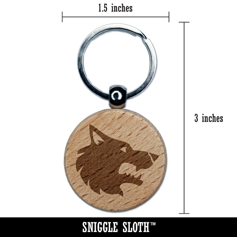 Wolf Head Side Profile Engraved Wood Round Keychain Tag Charm