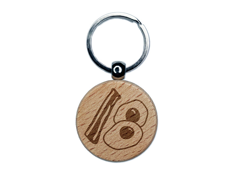 Bacon and Eggs Breakfast Engraved Wood Round Keychain Tag Charm