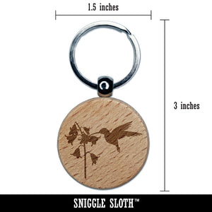 Hummingbird and Flower Engraved Wood Round Keychain Tag Charm