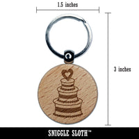 Wedding Cake with Heart Engraved Wood Round Keychain Tag Charm