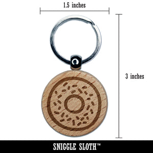 Donut Bagel Doodle Engraved Wood Round Keychain Tag Charm