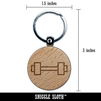 Dumbbell Barbell Weight Lifting Outline Engraved Wood Round Keychain Tag Charm