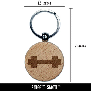 Dumbbell Barbell Weight Lifting Solid Engraved Wood Round Keychain Tag Charm