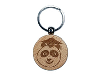 Graduation Panda Engraved Wood Round Keychain Tag Charm