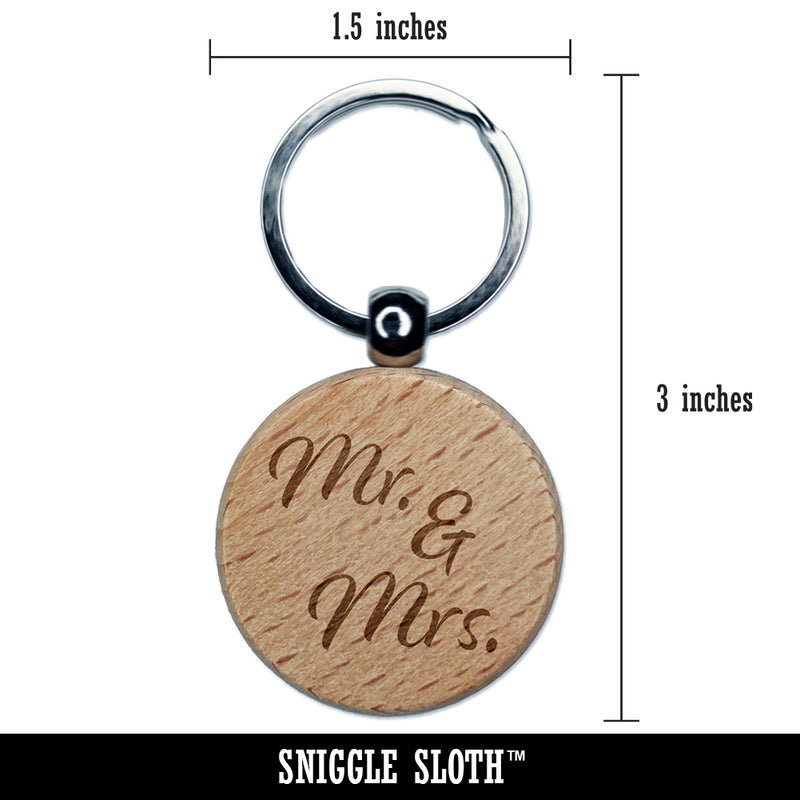 Mr. and Mrs. Married Couple Wedding Anniversary Engraved Wood Round Keychain Tag Charm