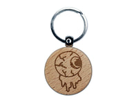 Oozing Eyeball Halloween Engraved Wood Round Keychain Tag Charm