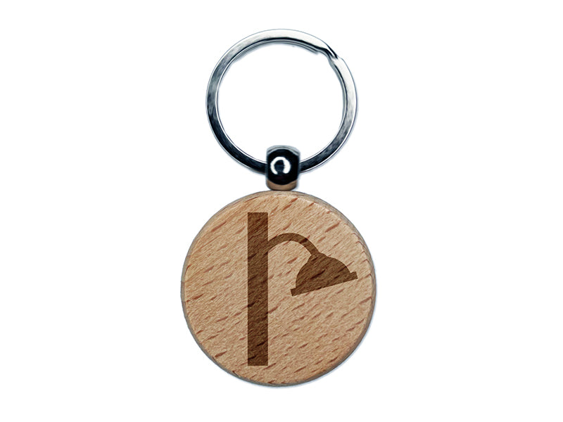 Shower Head Engraved Wood Round Keychain Tag Charm