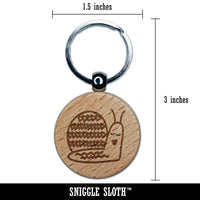 Sleepy Snail Engraved Wood Round Keychain Tag Charm