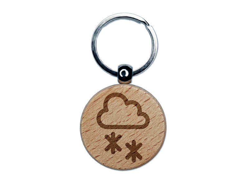 Snow Storm Icon Engraved Wood Round Keychain Tag Charm