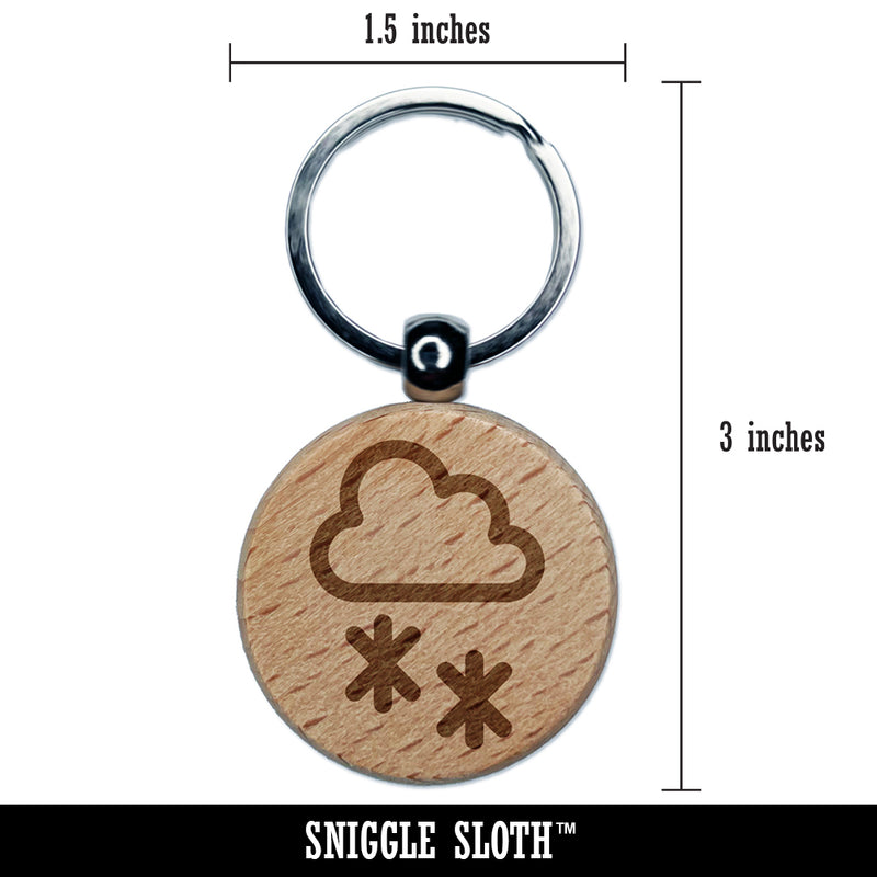 Snow Storm Icon Engraved Wood Round Keychain Tag Charm