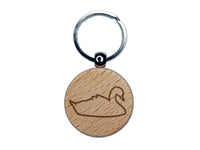 Swan Swimming Outline Engraved Wood Round Keychain Tag Charm