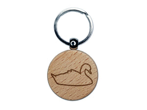 Swan Swimming Outline Engraved Wood Round Keychain Tag Charm