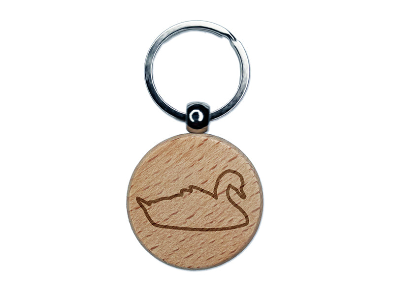 Swan Swimming Outline Engraved Wood Round Keychain Tag Charm