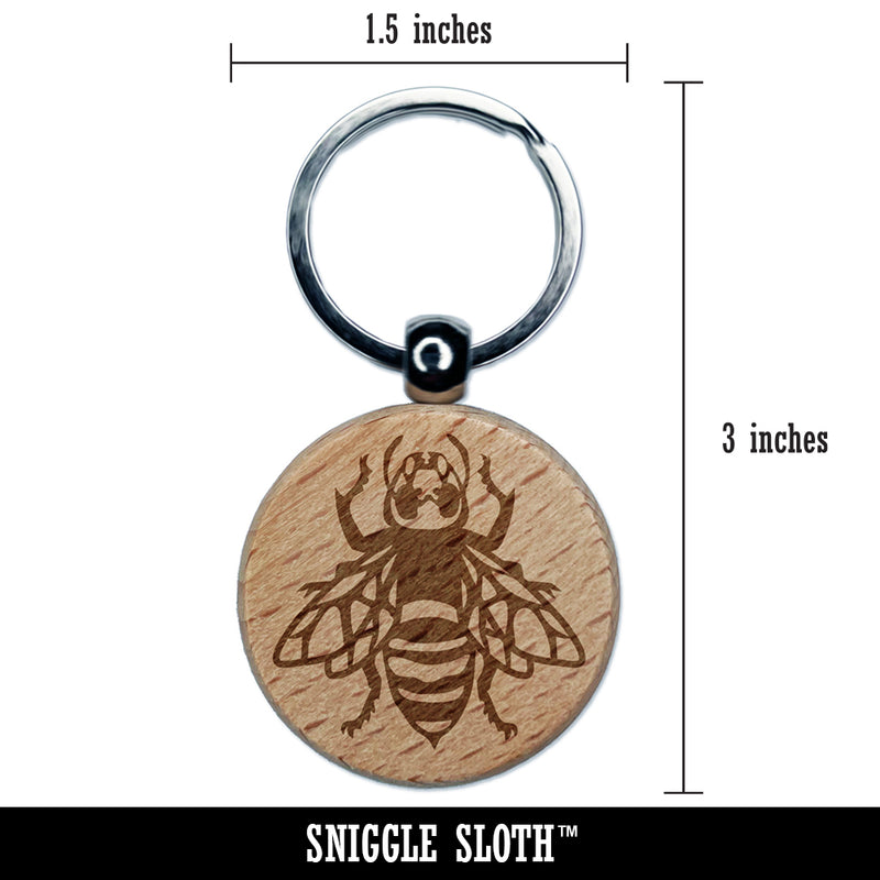 Asian Giant Murder Hornet Wasp Engraved Wood Round Keychain Tag Charm