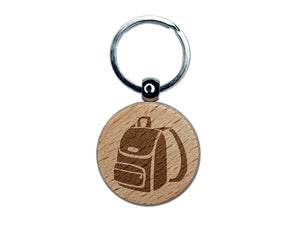 Backpack Icon School and Travel Engraved Wood Round Keychain Tag Charm