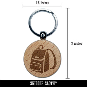 Backpack Icon School and Travel Engraved Wood Round Keychain Tag Charm