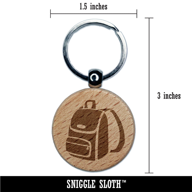 Backpack Icon School and Travel Engraved Wood Round Keychain Tag Charm