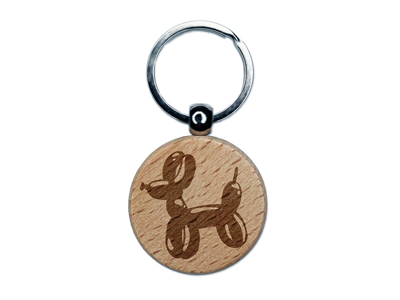 Balloon Animal Dog Engraved Wood Round Keychain Tag Charm