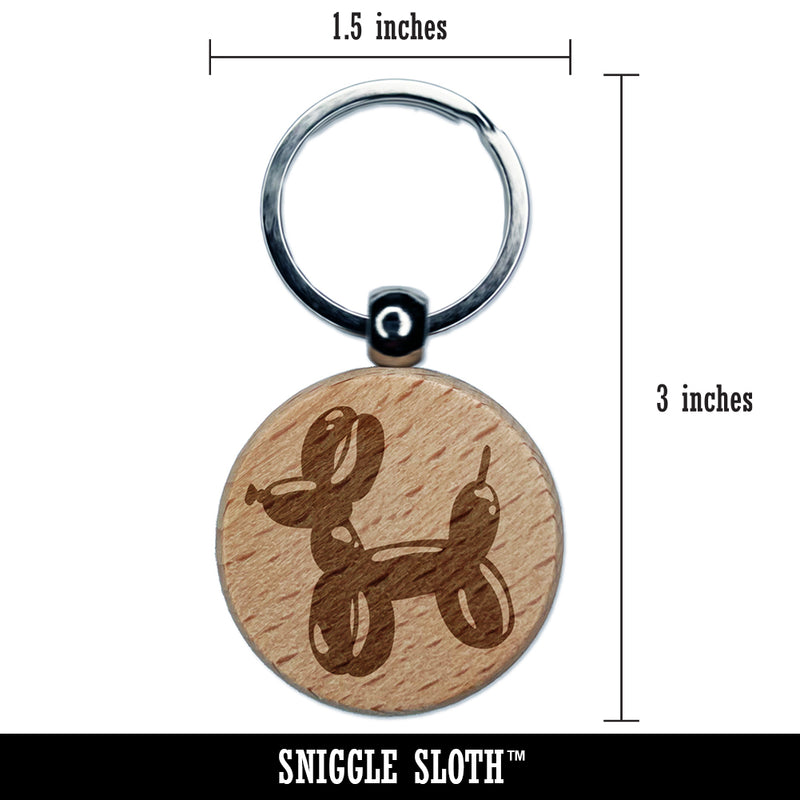 Balloon Animal Dog Engraved Wood Round Keychain Tag Charm