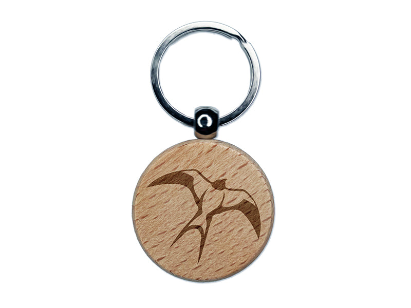 Barn Swallow Bird in Flight Engraved Wood Round Keychain Tag Charm