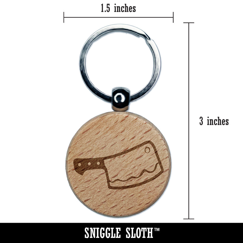Butcher's Meat Cleaver Engraved Wood Round Keychain Tag Charm