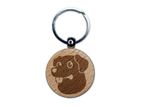 Cartoon Dog Labrador Retriever Engraved Wood Round Keychain Tag Charm