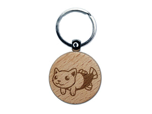 Catfish the Cat Fish Mermaid Engraved Wood Round Keychain Tag Charm