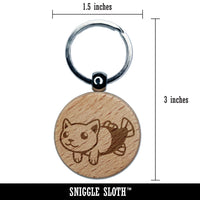 Catfish the Cat Fish Mermaid Engraved Wood Round Keychain Tag Charm