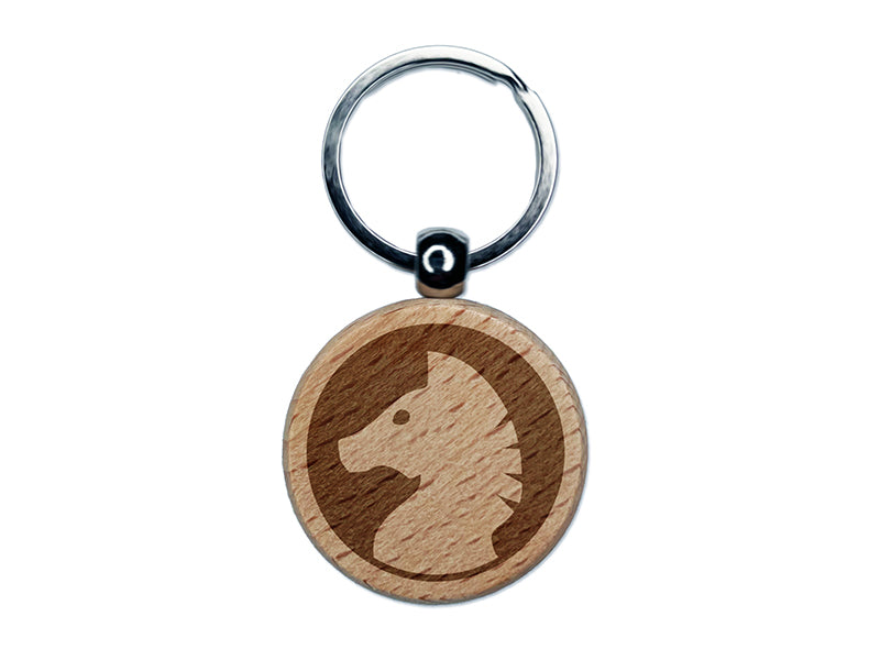 Chess Piece White Knight Engraved Wood Round Keychain Tag Charm