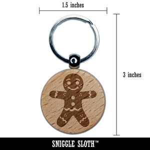 Christmas Gingerbread Man Engraved Wood Round Keychain Tag Charm