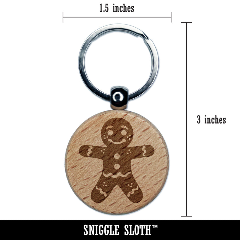 Christmas Gingerbread Man Engraved Wood Round Keychain Tag Charm